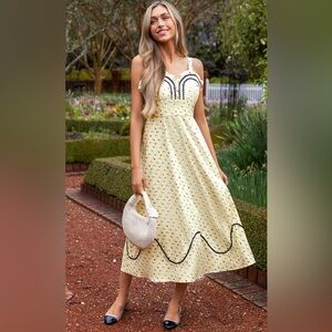 Cupshe White Floral Midi Dress with Navy Accents
